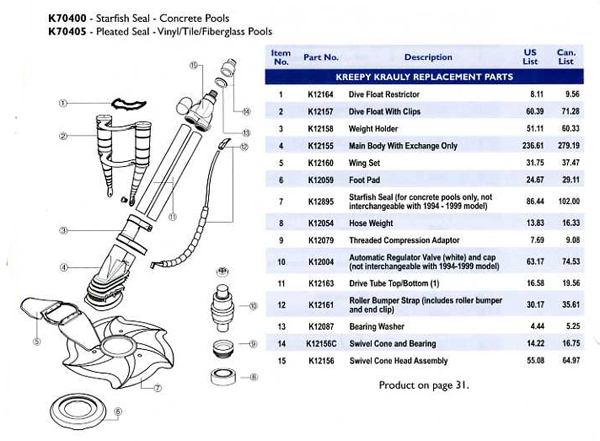 Kreepy Krauly Parts Diagram, 2000 Model